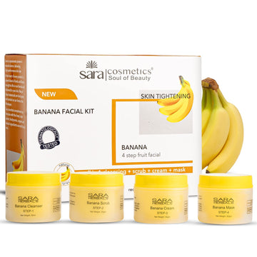 Sara 4 Step Banana Facial Kit For Brightening And Nourishing Skin | All in 1 (cleansing + scrub + cream + mask ) | Suitable for All Skin Type ,(4 x 50 gm)