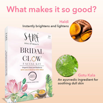 SARA Bridal Facial Kit Infused With Gold Haldi & Gotu Cola For Organic Glow & Radiance Skin,41g