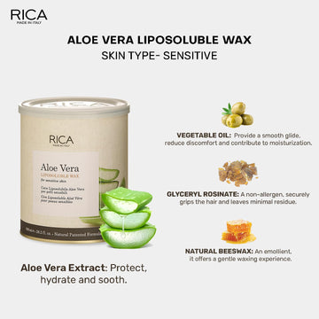 Rica Aloe Vera Liposoluble Painless Hair Removal Wax For Men & Women| Quick & Easy Tan Removal Waxing for Sensitive Skin| 800 ml